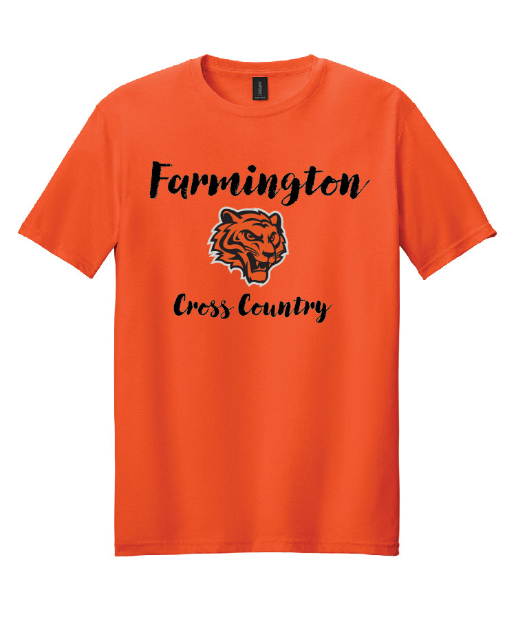 Farmington Cross Country Short Sleeve Shirt Orange- Tiger Head (adult and youth)