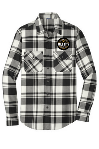 Port Authority Plaid Flannel Shirt (Black and White)