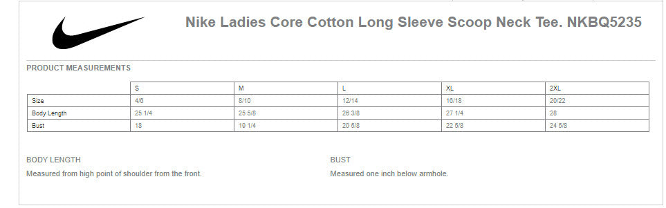 Nike Ladies Core Cotton Long Sleeve Scoop Neck Tee