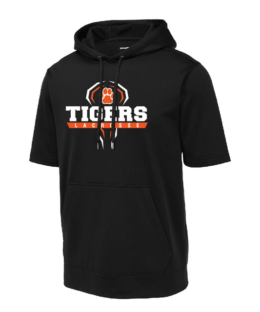 Tiger Lacrosse Stick head Short Sleeve Hoodie (adult and youth)